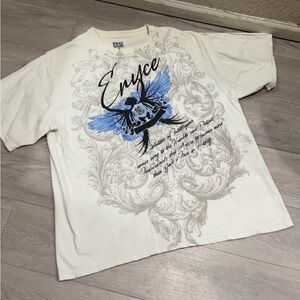 Enyce Men's Cream Tee with Blue and Black Graphic